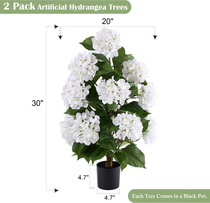 Artificial Hydrangea Trees, White, 30 in, 2 Pack