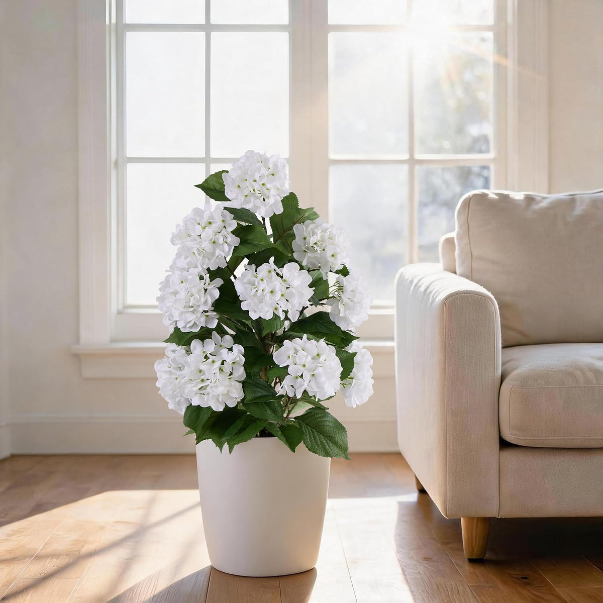 Artificial Hydrangea Trees, White, 30 in, 2 Pack