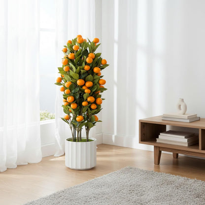 Artificial Citrus Tree 37" Large Fake Citrus Plant in Pot, Lifelike Faux Mandarin Indoor OrangeTree with White Textured Planter, 8" x 8" Pot, Floor Plants for Home Living Room Office Entryway Decor