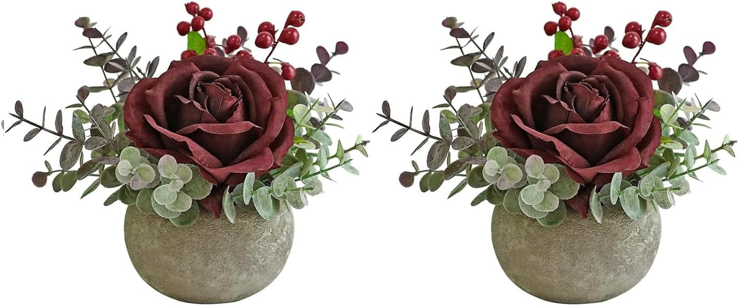 Rose in Pot Decor Potted Artificial Flowers Mini Plants Faux Flowers Indoor Small Decor Fake Roses for Home, Bathroom, Kitchen, Offices, Wedding Party Centerpieces (Yellow)