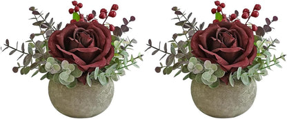 Rose in Pot Decor Potted Artificial Flowers Mini Plants Faux Flowers Indoor Small Decor Fake Roses for Home, Bathroom, Kitchen, Offices, Wedding Party Centerpieces (Yellow)