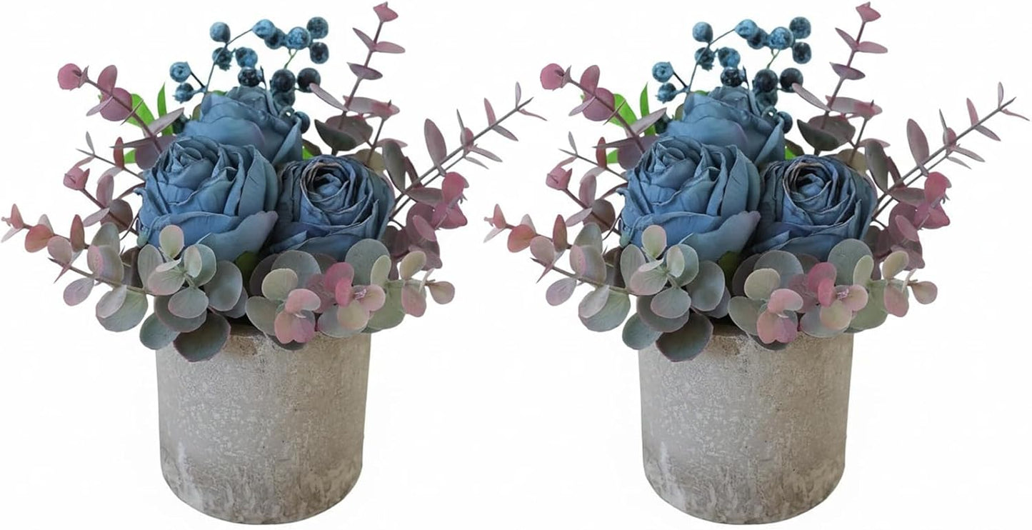 Rose in Pot Decor Potted Artificial Flowers Mini Plants Faux Flowers Indoor Small Decor Fake Roses for Home, Bathroom, Kitchen, Offices, Wedding Party Centerpieces (Yellow)