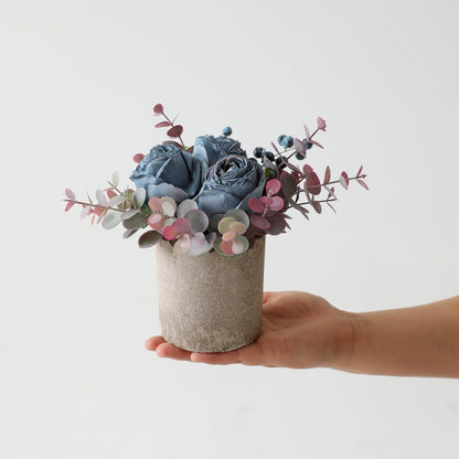 Rose in Pot Decor Potted Artificial Flowers Mini Plants Faux Flowers Indoor Small Decor Fake Roses for Home, Bathroom, Kitchen, Offices, Wedding Party Centerpieces (Yellow)