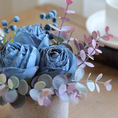 Rose in Pot Decor Potted Artificial Flowers Mini Plants Faux Flowers Indoor Small Decor Fake Roses for Home, Bathroom, Kitchen, Offices, Wedding Party Centerpieces (Yellow)