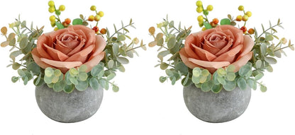 Rose in Pot Decor Potted Artificial Flowers Mini Plants Faux Flowers Indoor Small Decor Fake Roses for Home, Bathroom, Kitchen, Offices, Wedding Party Centerpieces (Yellow)