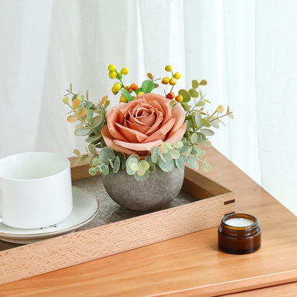 Rose in Pot Decor Potted Artificial Flowers Mini Plants Faux Flowers Indoor Small Decor Fake Roses for Home, Bathroom, Kitchen, Offices, Wedding Party Centerpieces (Yellow)