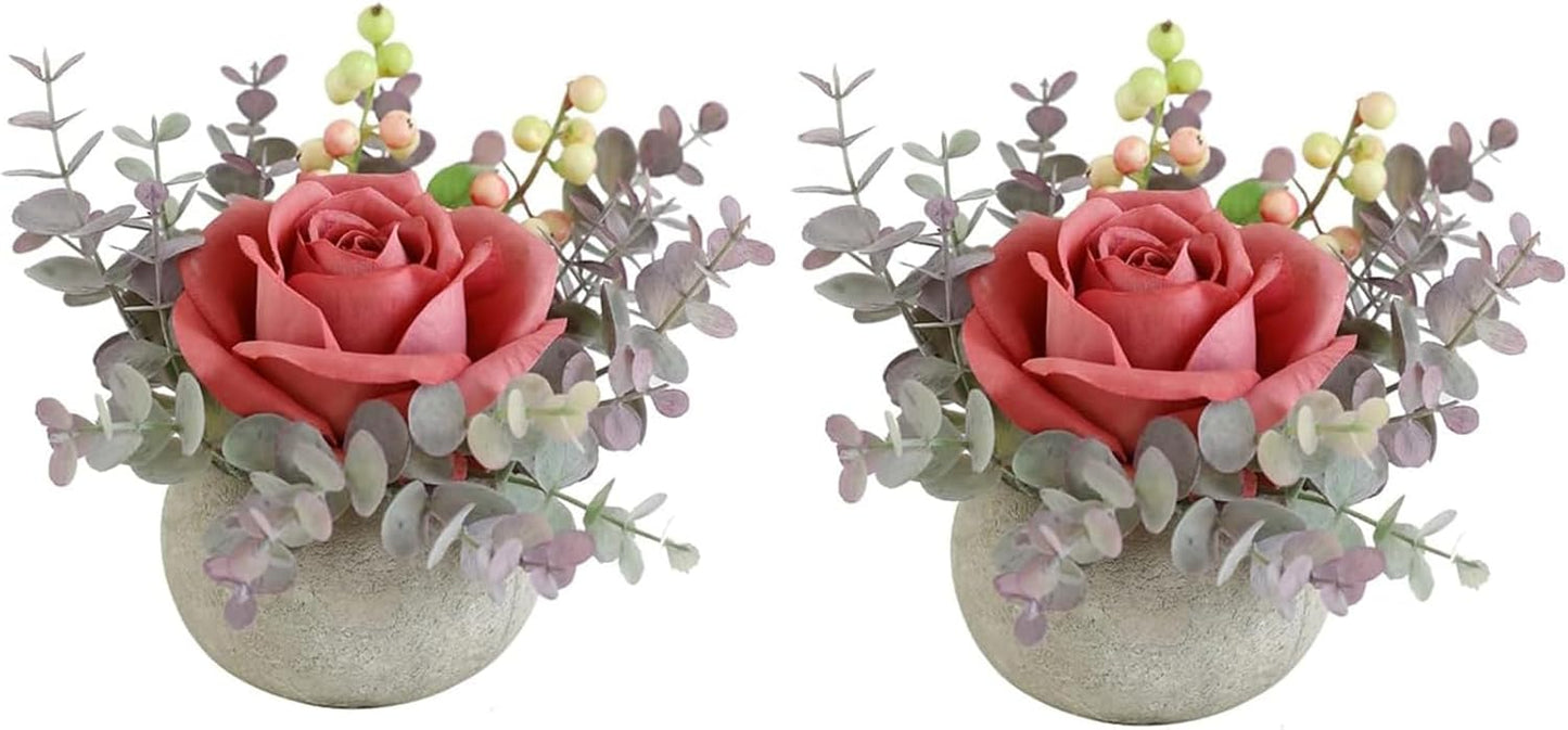 Rose in Pot Decor Potted Artificial Flowers Mini Plants Faux Flowers Indoor Small Decor Fake Roses for Home, Bathroom, Kitchen, Offices, Wedding Party Centerpieces (Yellow)