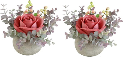 Rose in Pot Decor Potted Artificial Flowers Mini Plants Faux Flowers Indoor Small Decor Fake Roses for Home, Bathroom, Kitchen, Offices, Wedding Party Centerpieces (Yellow)