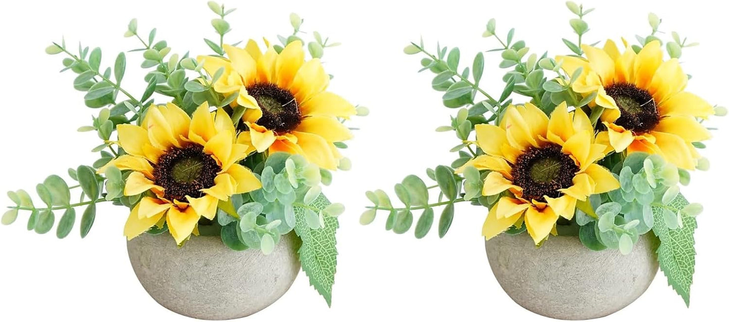 Rose in Pot Decor Potted Artificial Flowers Mini Plants Faux Flowers Indoor Small Decor Fake Roses for Home, Bathroom, Kitchen, Offices, Wedding Party Centerpieces (Yellow)