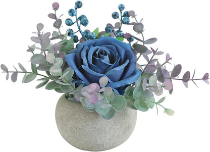 Rose in Pot Decor Potted Artificial Flowers Mini Plants Faux Flowers Indoor Small Decor Fake Roses for Home, Bathroom, Kitchen, Offices, Wedding Party Centerpieces (Yellow)