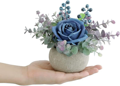 Rose in Pot Decor Potted Artificial Flowers Mini Plants Faux Flowers Indoor Small Decor Fake Roses for Home, Bathroom, Kitchen, Offices, Wedding Party Centerpieces (Yellow)