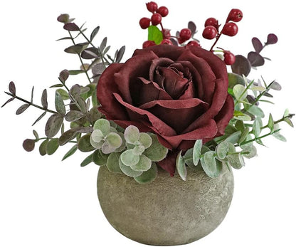 Rose in Pot Decor Potted Artificial Flowers Mini Plants Faux Flowers Indoor Small Decor Fake Roses for Home, Bathroom, Kitchen, Offices, Wedding Party Centerpieces (Yellow)