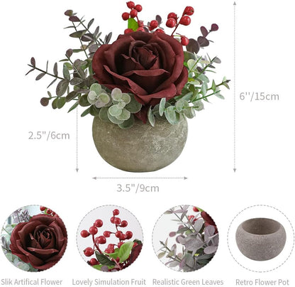 Rose in Pot Decor Potted Artificial Flowers Mini Plants Faux Flowers Indoor Small Decor Fake Roses for Home, Bathroom, Kitchen, Offices, Wedding Party Centerpieces (Yellow)