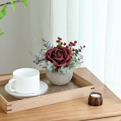 Rose in Pot Decor Potted Artificial Flowers Mini Plants Faux Flowers Indoor Small Decor Fake Roses for Home, Bathroom, Kitchen, Offices, Wedding Party Centerpieces (Yellow)