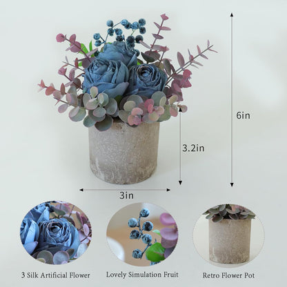 Rose in Pot Decor Potted Artificial Flowers Mini Plants Faux Flowers Indoor Small Decor Fake Roses for Home, Bathroom, Kitchen, Offices, Wedding Party Centerpieces (Yellow)