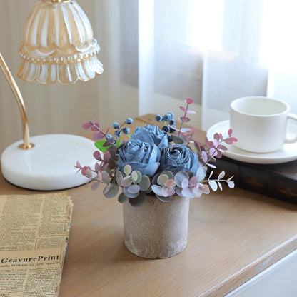 Rose in Pot Decor Potted Artificial Flowers Mini Plants Faux Flowers Indoor Small Decor Fake Roses for Home, Bathroom, Kitchen, Offices, Wedding Party Centerpieces (Yellow)