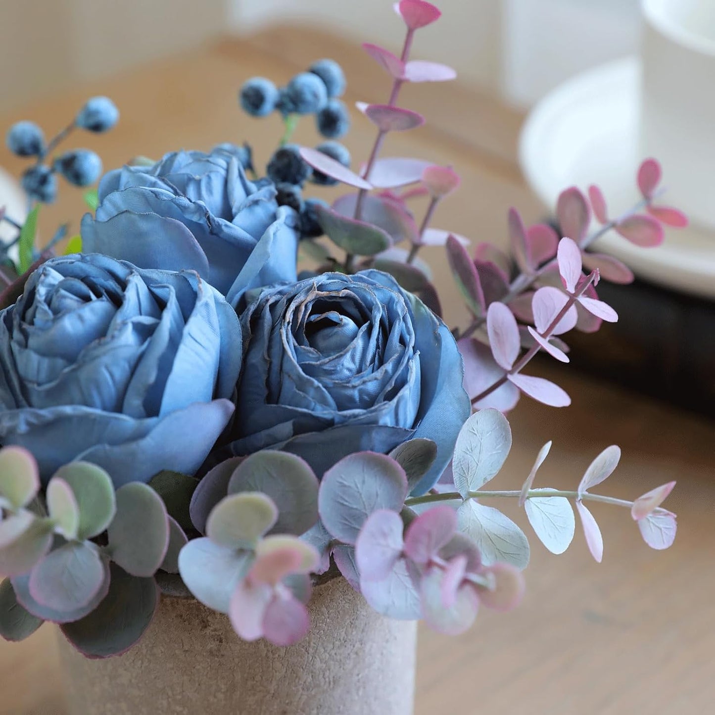 Rose in Pot Decor Potted Artificial Flowers Mini Plants Faux Flowers Indoor Small Decor Fake Roses for Home, Bathroom, Kitchen, Offices, Wedding Party Centerpieces (Yellow)