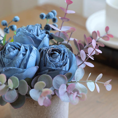 Rose in Pot Decor Potted Artificial Flowers Mini Plants Faux Flowers Indoor Small Decor Fake Roses for Home, Bathroom, Kitchen, Offices, Wedding Party Centerpieces (Yellow)