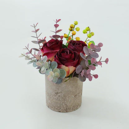 Rose in Pot Decor Potted Artificial Flowers Mini Plants Faux Flowers Indoor Small Decor Fake Roses for Home, Bathroom, Kitchen, Offices, Wedding Party Centerpieces (Yellow)