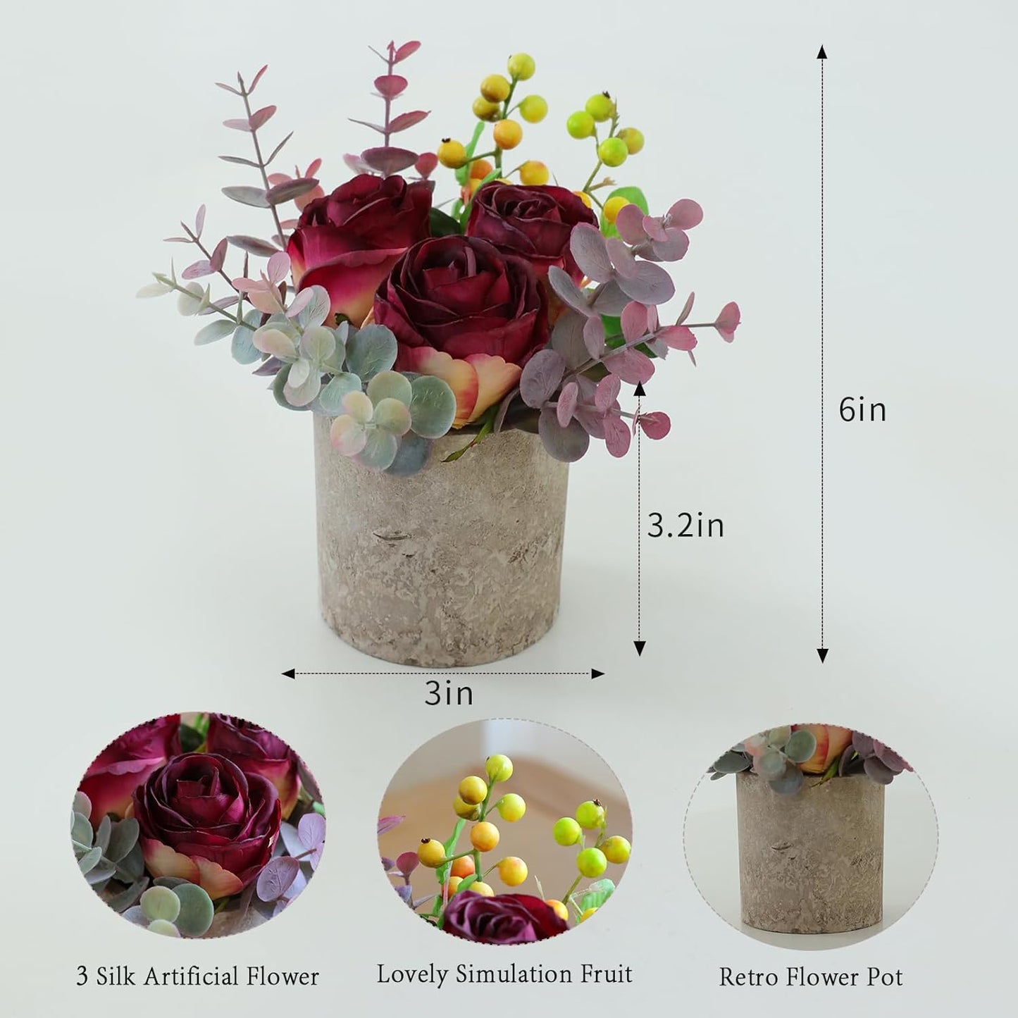 Rose in Pot Decor Potted Artificial Flowers Mini Plants Faux Flowers Indoor Small Decor Fake Roses for Home, Bathroom, Kitchen, Offices, Wedding Party Centerpieces (Yellow)