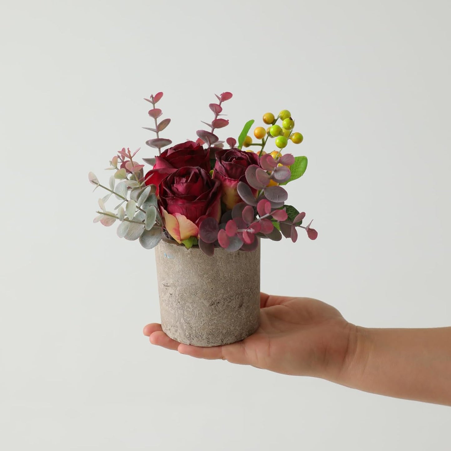 Rose in Pot Decor Potted Artificial Flowers Mini Plants Faux Flowers Indoor Small Decor Fake Roses for Home, Bathroom, Kitchen, Offices, Wedding Party Centerpieces (Yellow)
