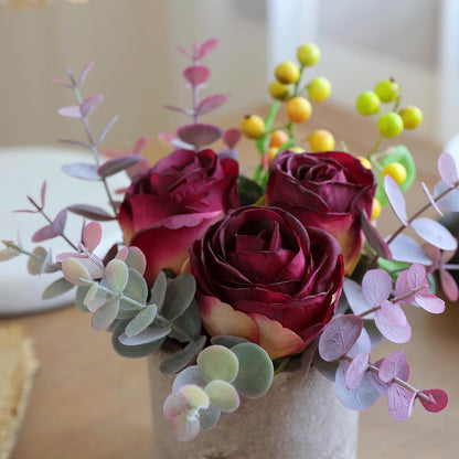 Rose in Pot Decor Potted Artificial Flowers Mini Plants Faux Flowers Indoor Small Decor Fake Roses for Home, Bathroom, Kitchen, Offices, Wedding Party Centerpieces (Yellow)