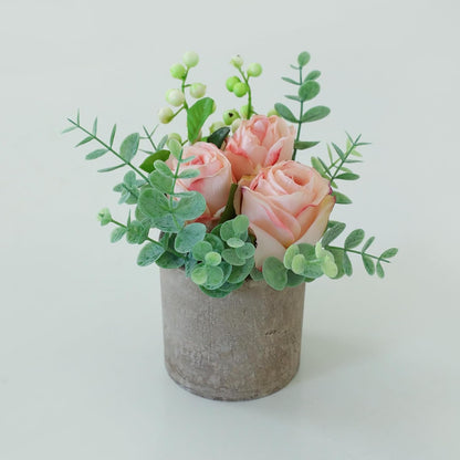 Rose in Pot Decor Potted Artificial Flowers Mini Plants Faux Flowers Indoor Small Decor Fake Roses for Home, Bathroom, Kitchen, Offices, Wedding Party Centerpieces (Yellow)