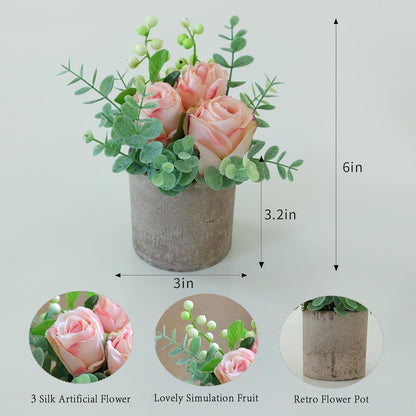 Rose in Pot Decor Potted Artificial Flowers Mini Plants Faux Flowers Indoor Small Decor Fake Roses for Home, Bathroom, Kitchen, Offices, Wedding Party Centerpieces (Yellow)