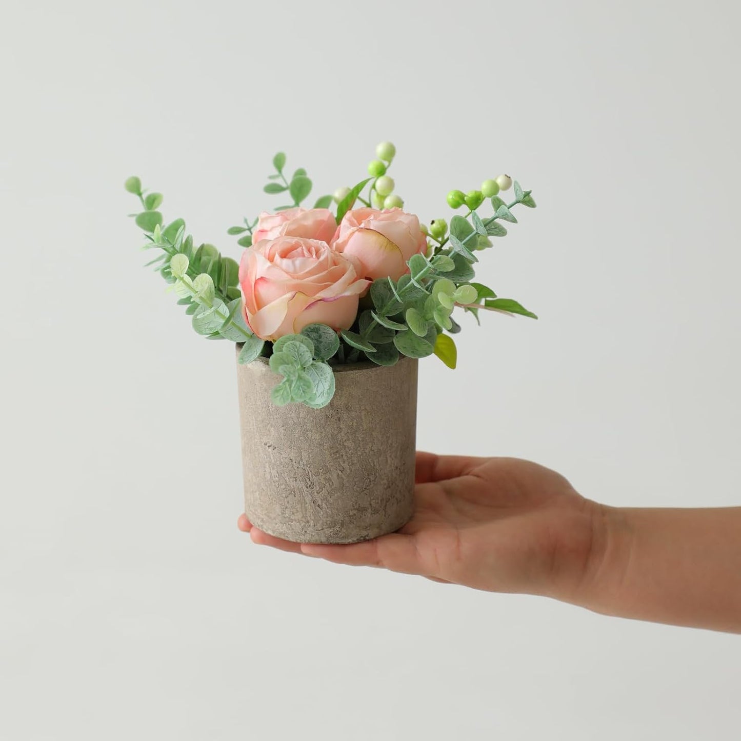 Rose in Pot Decor Potted Artificial Flowers Mini Plants Faux Flowers Indoor Small Decor Fake Roses for Home, Bathroom, Kitchen, Offices, Wedding Party Centerpieces (Yellow)
