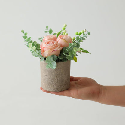 Rose in Pot Decor Potted Artificial Flowers Mini Plants Faux Flowers Indoor Small Decor Fake Roses for Home, Bathroom, Kitchen, Offices, Wedding Party Centerpieces (Yellow)
