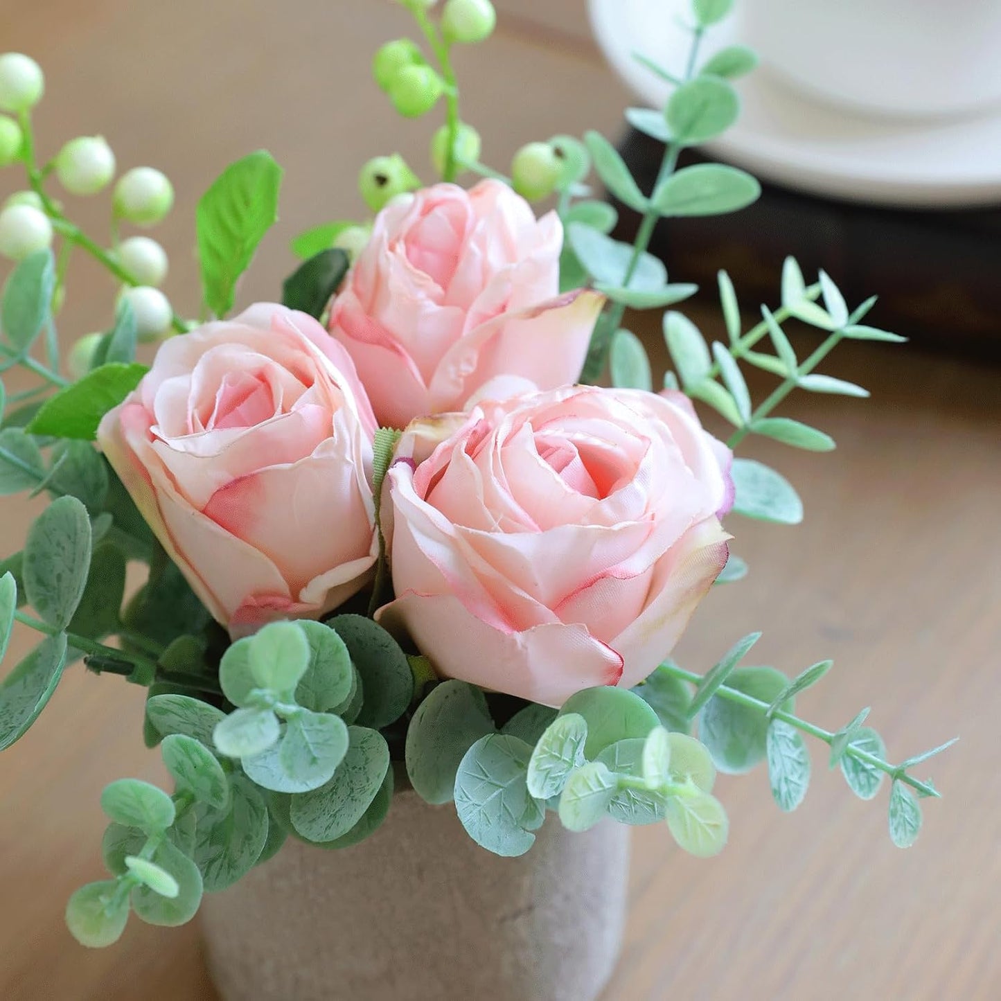 Rose in Pot Decor Potted Artificial Flowers Mini Plants Faux Flowers Indoor Small Decor Fake Roses for Home, Bathroom, Kitchen, Offices, Wedding Party Centerpieces (Yellow)