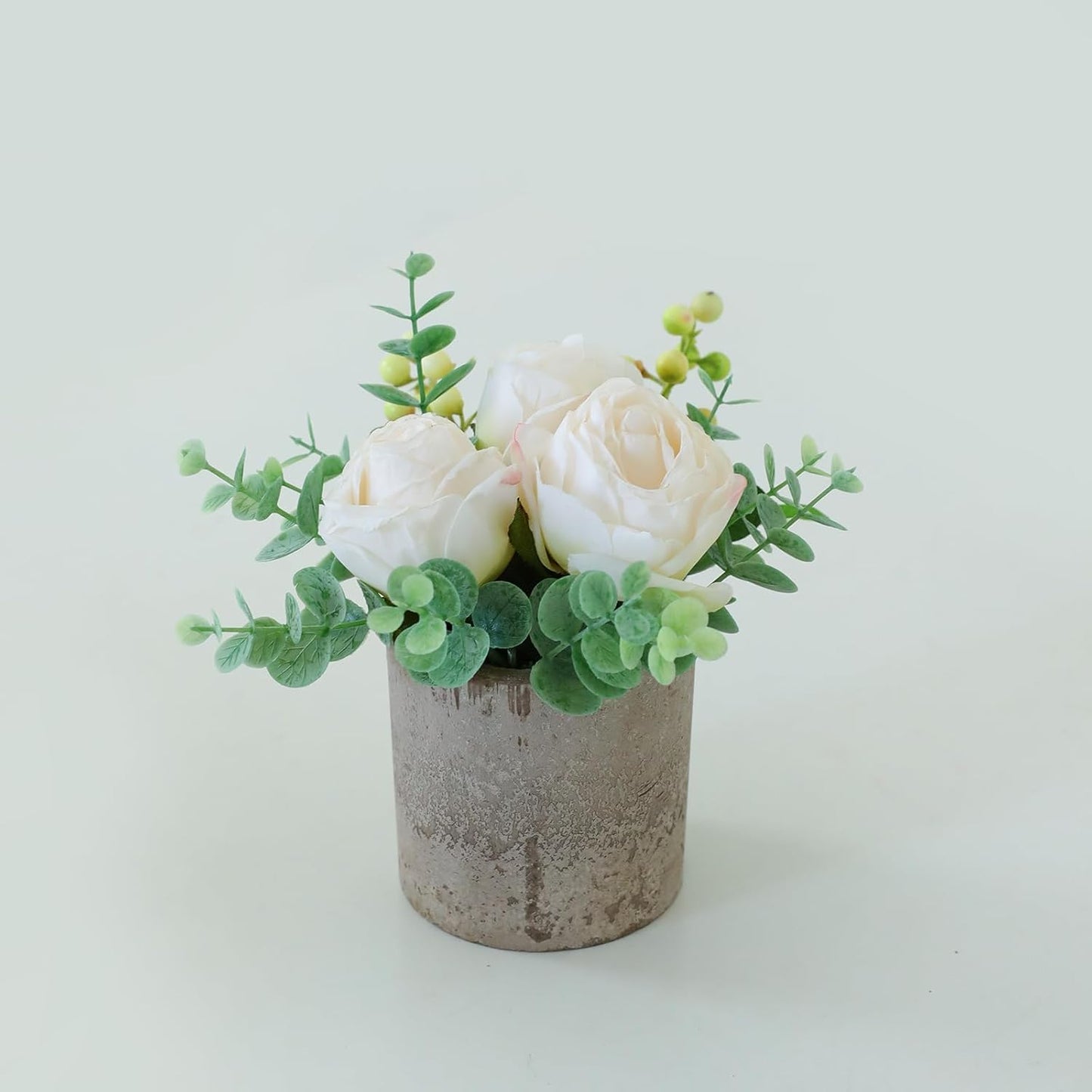 Rose in Pot Decor Potted Artificial Flowers Mini Plants Faux Flowers Indoor Small Decor Fake Roses for Home, Bathroom, Kitchen, Offices, Wedding Party Centerpieces (Yellow)