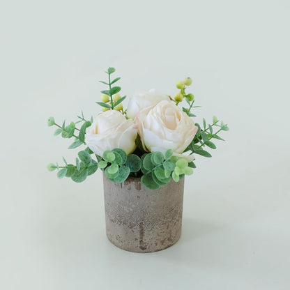 Rose in Pot Decor Potted Artificial Flowers Mini Plants Faux Flowers Indoor Small Decor Fake Roses for Home, Bathroom, Kitchen, Offices, Wedding Party Centerpieces (Yellow)