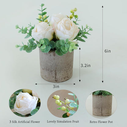 Rose in Pot Decor Potted Artificial Flowers Mini Plants Faux Flowers Indoor Small Decor Fake Roses for Home, Bathroom, Kitchen, Offices, Wedding Party Centerpieces (Yellow)