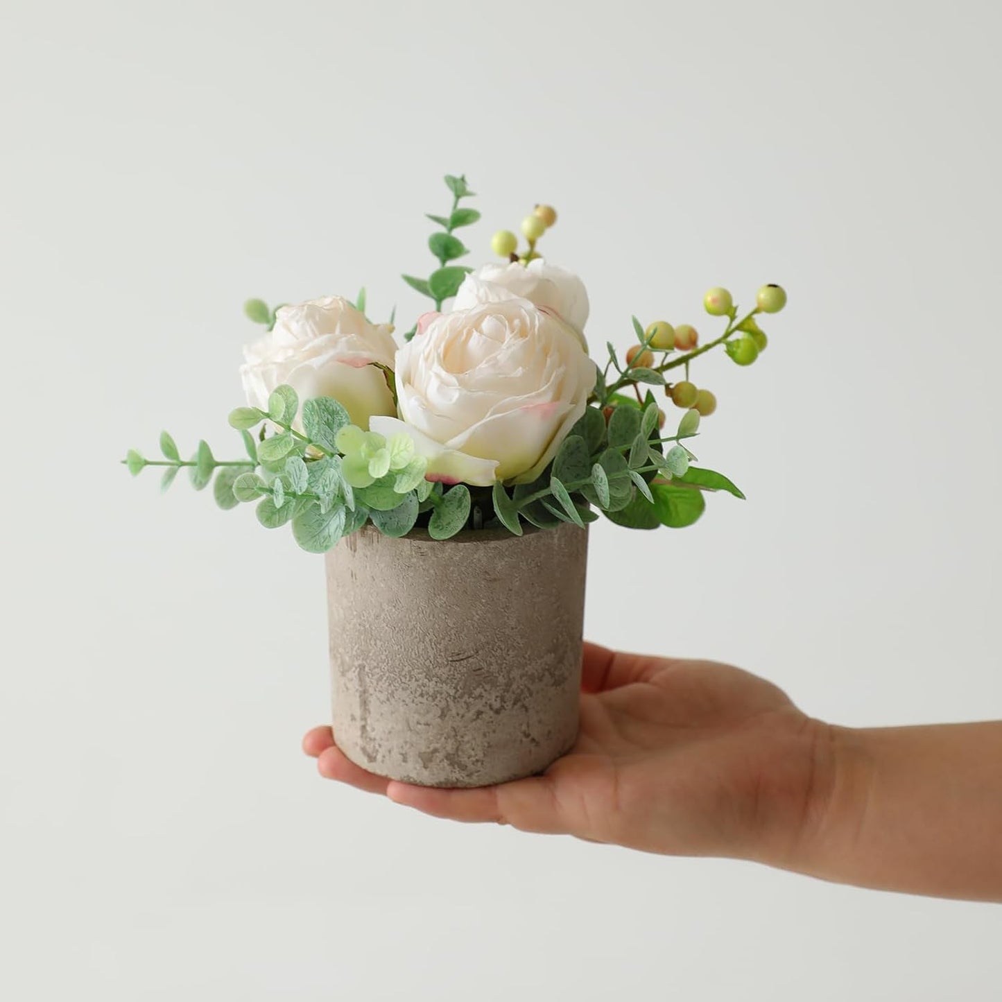 Rose in Pot Decor Potted Artificial Flowers Mini Plants Faux Flowers Indoor Small Decor Fake Roses for Home, Bathroom, Kitchen, Offices, Wedding Party Centerpieces (Yellow)