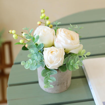 Rose in Pot Decor Potted Artificial Flowers Mini Plants Faux Flowers Indoor Small Decor Fake Roses for Home, Bathroom, Kitchen, Offices, Wedding Party Centerpieces (Yellow)
