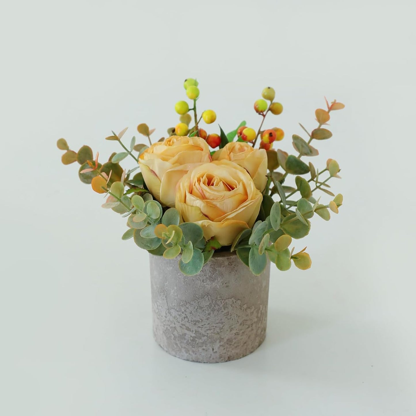 Rose in Pot Decor Potted Artificial Flowers Mini Plants Faux Flowers Indoor Small Decor Fake Roses for Home, Bathroom, Kitchen, Offices, Wedding Party Centerpieces (Yellow)