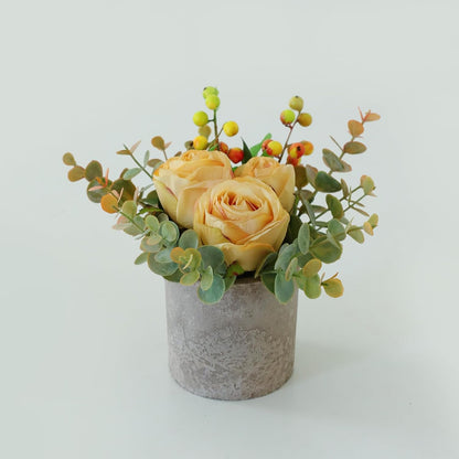 Rose in Pot Decor Potted Artificial Flowers Mini Plants Faux Flowers Indoor Small Decor Fake Roses for Home, Bathroom, Kitchen, Offices, Wedding Party Centerpieces (Yellow)