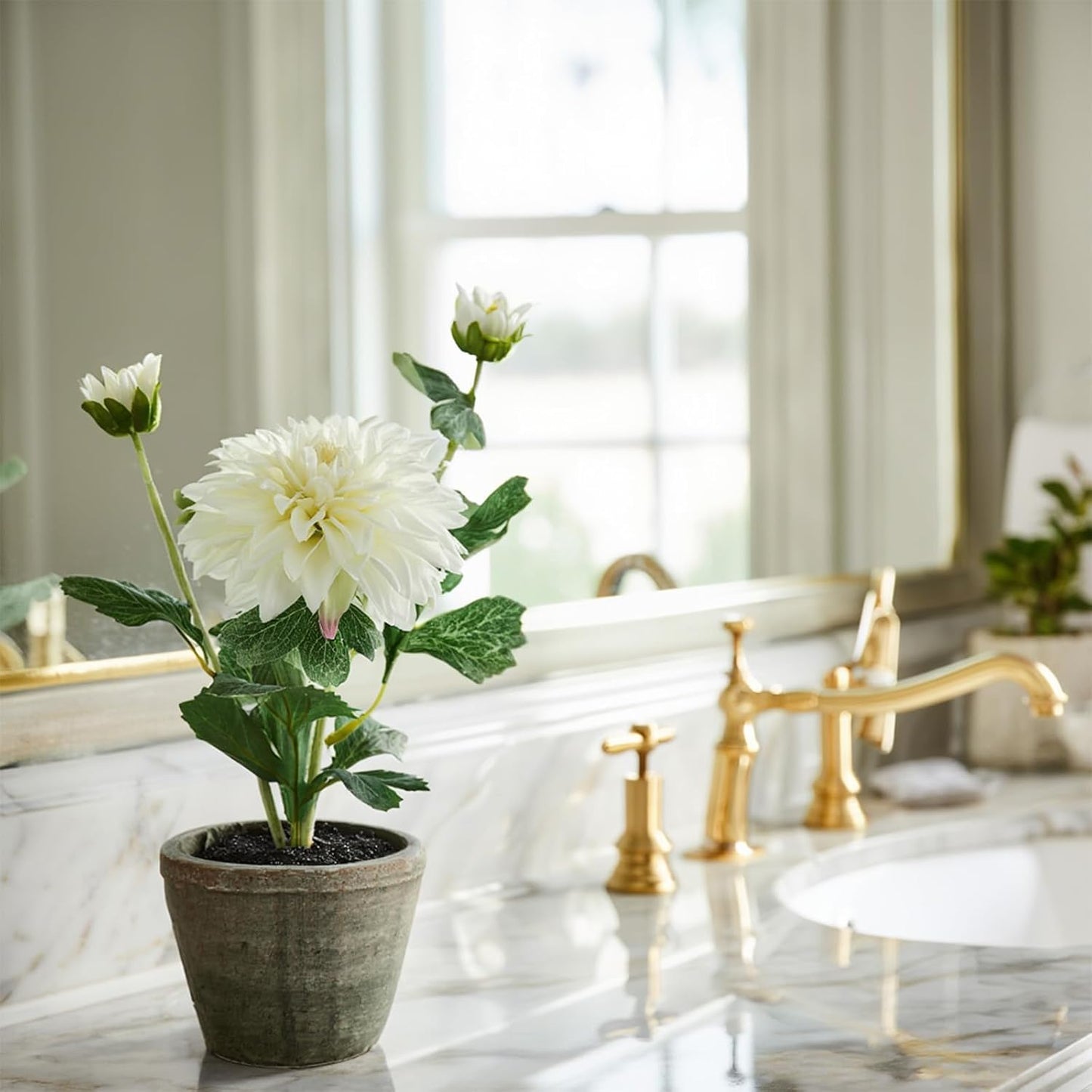Rose in Pot Decor Potted Artificial Flowers Mini Plants Faux Flowers Indoor Small Decor Fake Roses for Home, Bathroom, Kitchen, Offices, Wedding Party Centerpieces (Yellow)