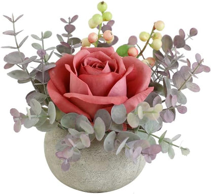 Rose in Pot Decor Potted Artificial Flowers Mini Plants Faux Flowers Indoor Small Decor Fake Roses for Home, Bathroom, Kitchen, Offices, Wedding Party Centerpieces (Yellow)