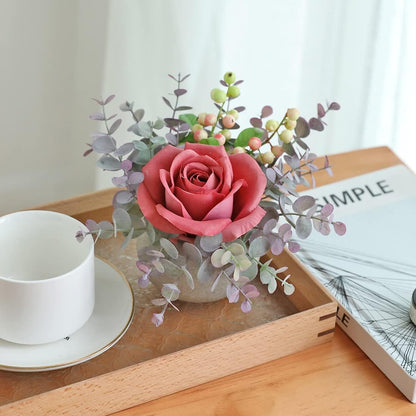 Rose in Pot Decor Potted Artificial Flowers Mini Plants Faux Flowers Indoor Small Decor Fake Roses for Home, Bathroom, Kitchen, Offices, Wedding Party Centerpieces (Yellow)
