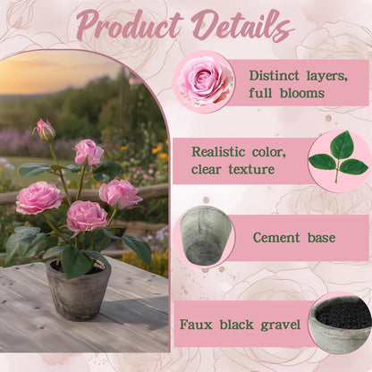 Rose in Pot Decor Potted Artificial Flowers Mini Plants Faux Flowers Indoor Small Decor Fake Roses for Home, Bathroom, Kitchen, Offices, Wedding Party Centerpieces (Yellow)