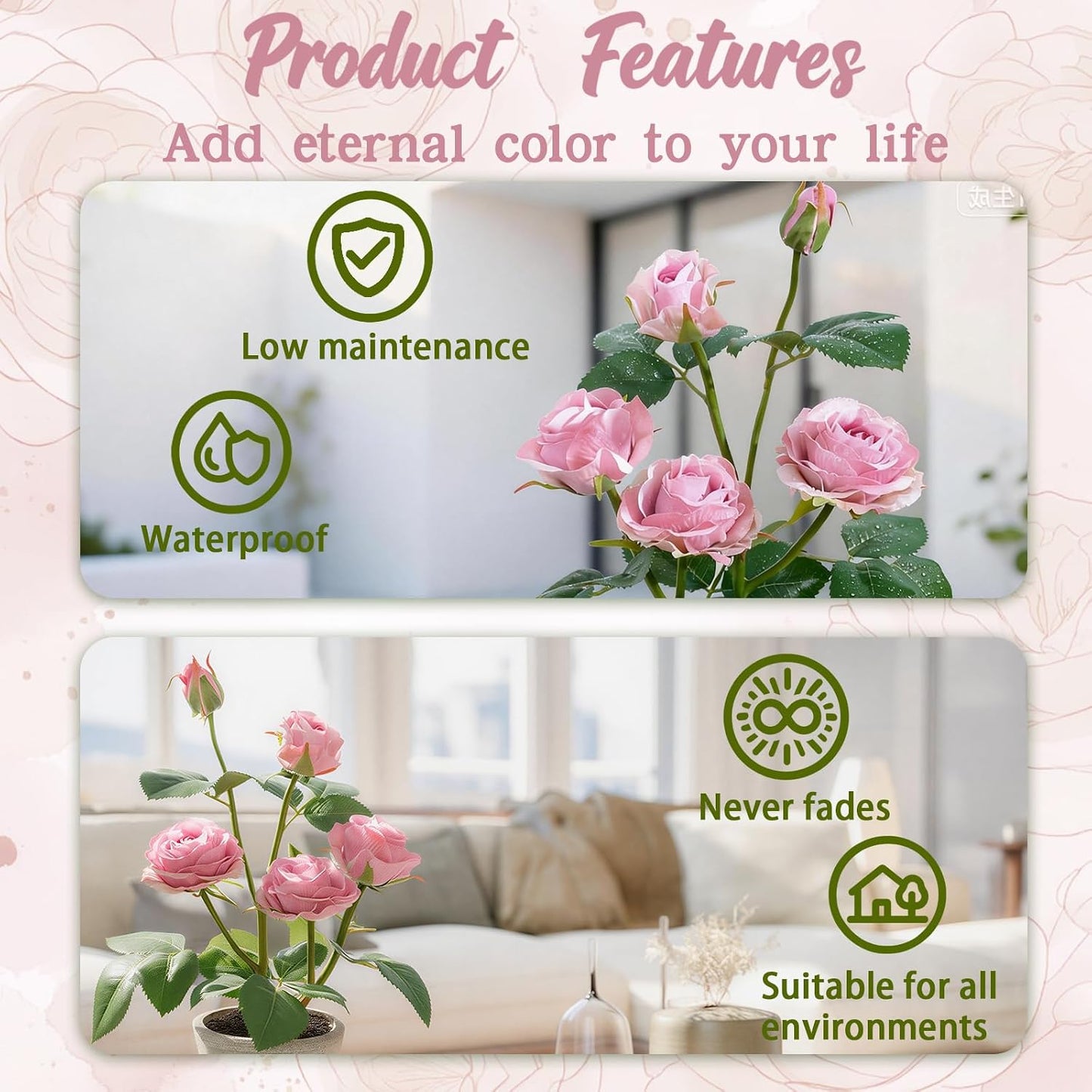 Rose in Pot Decor Potted Artificial Flowers Mini Plants Faux Flowers Indoor Small Decor Fake Roses for Home, Bathroom, Kitchen, Offices, Wedding Party Centerpieces (Yellow)