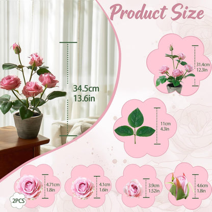Rose in Pot Decor Potted Artificial Flowers Mini Plants Faux Flowers Indoor Small Decor Fake Roses for Home, Bathroom, Kitchen, Offices, Wedding Party Centerpieces (Yellow)