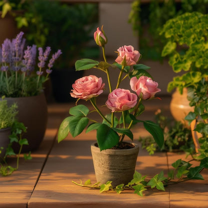 Rose in Pot Decor Potted Artificial Flowers Mini Plants Faux Flowers Indoor Small Decor Fake Roses for Home, Bathroom, Kitchen, Offices, Wedding Party Centerpieces (Yellow)