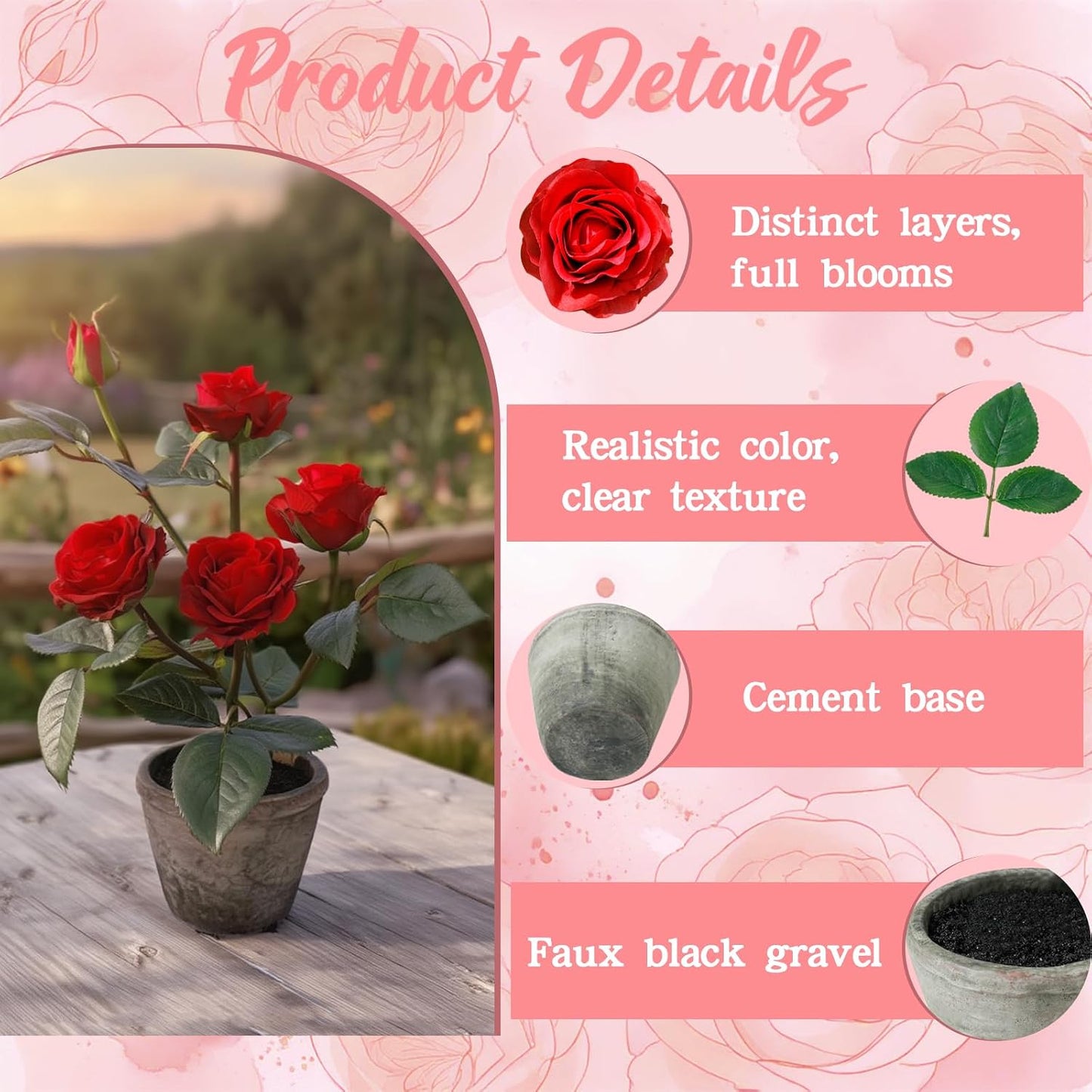 Rose in Pot Decor Potted Artificial Flowers Mini Plants Faux Flowers Indoor Small Decor Fake Roses for Home, Bathroom, Kitchen, Offices, Wedding Party Centerpieces (Yellow)