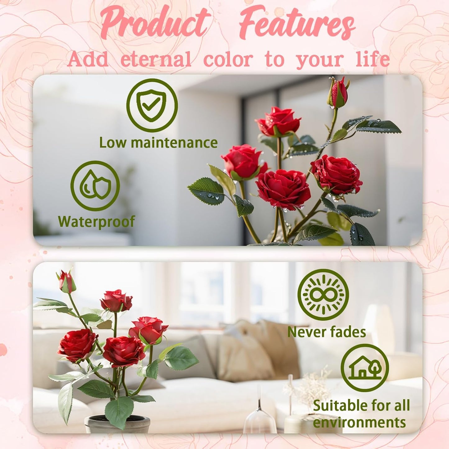 Rose in Pot Decor Potted Artificial Flowers Mini Plants Faux Flowers Indoor Small Decor Fake Roses for Home, Bathroom, Kitchen, Offices, Wedding Party Centerpieces (Yellow)