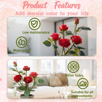 Rose in Pot Decor Potted Artificial Flowers Mini Plants Faux Flowers Indoor Small Decor Fake Roses for Home, Bathroom, Kitchen, Offices, Wedding Party Centerpieces (Yellow)