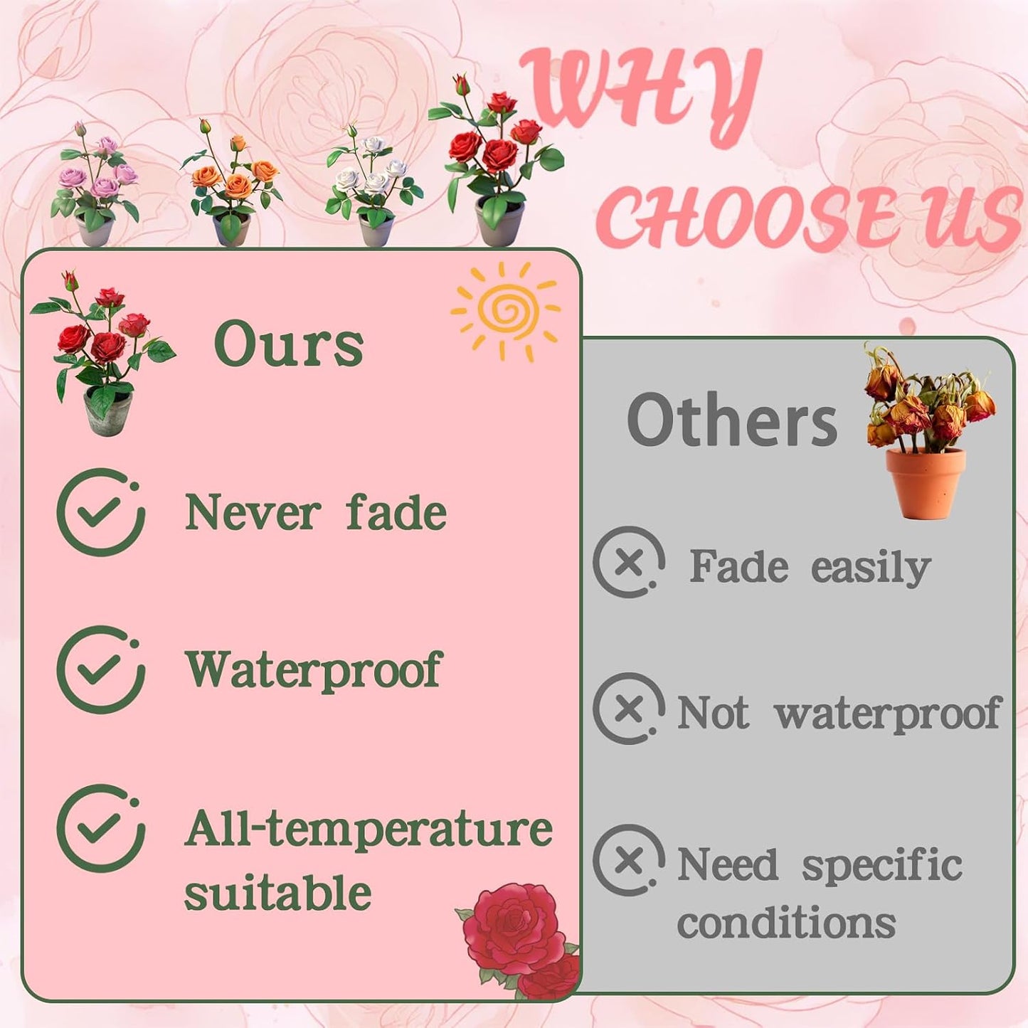 Rose in Pot Decor Potted Artificial Flowers Mini Plants Faux Flowers Indoor Small Decor Fake Roses for Home, Bathroom, Kitchen, Offices, Wedding Party Centerpieces (Yellow)