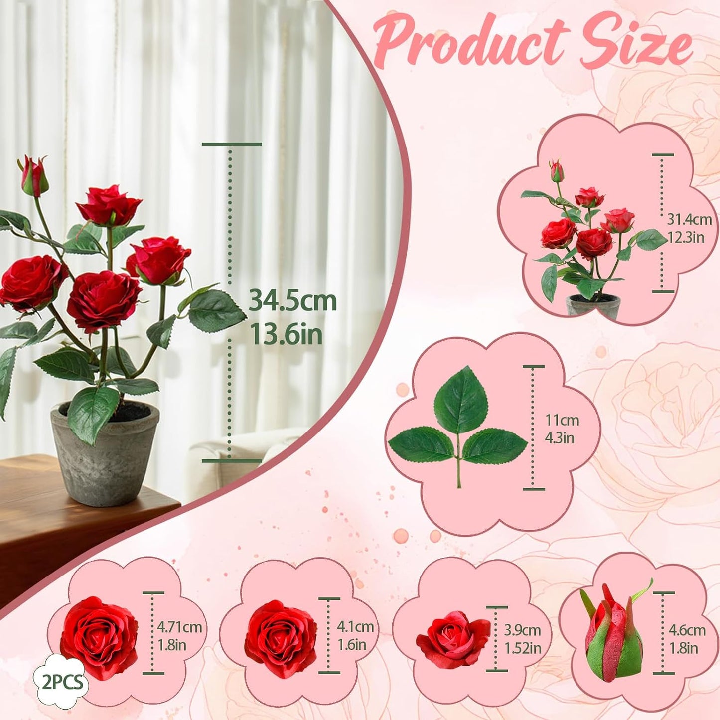 Rose in Pot Decor Potted Artificial Flowers Mini Plants Faux Flowers Indoor Small Decor Fake Roses for Home, Bathroom, Kitchen, Offices, Wedding Party Centerpieces (Yellow)
